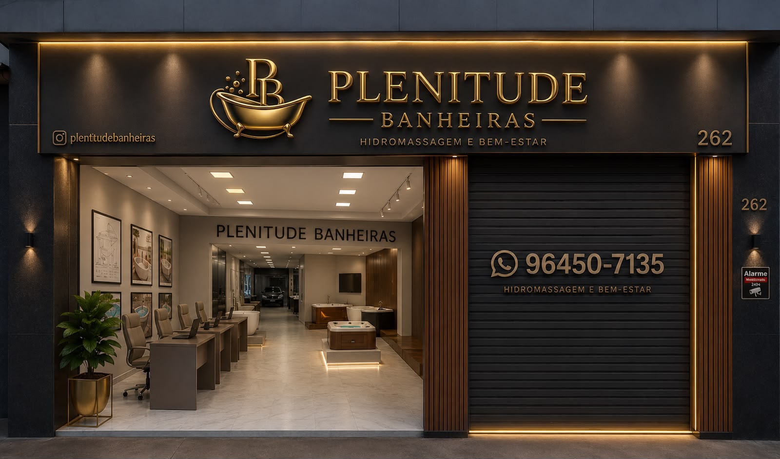 Fachada da loja Plenitude Banheiras — showroom
